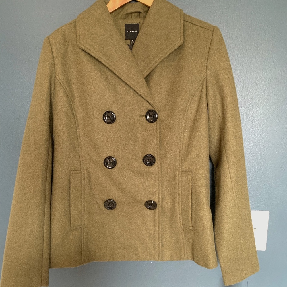 Rampage size medium, military olive pea coat